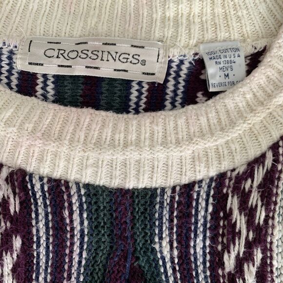 VTG 90s Sweater Men M Coogi Style 3D Knit Navy Green Textured Warm Cosby Grandpa - Picture 3 of 9